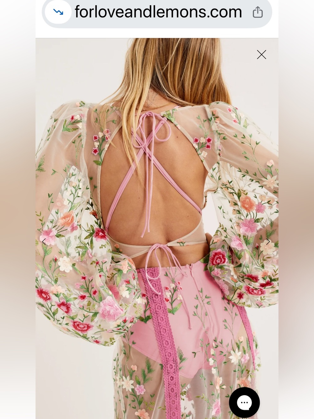 For Love and Lemons Luna Maxi Pink embroidery sheer dress NWOT Small - Picture 3 of 7